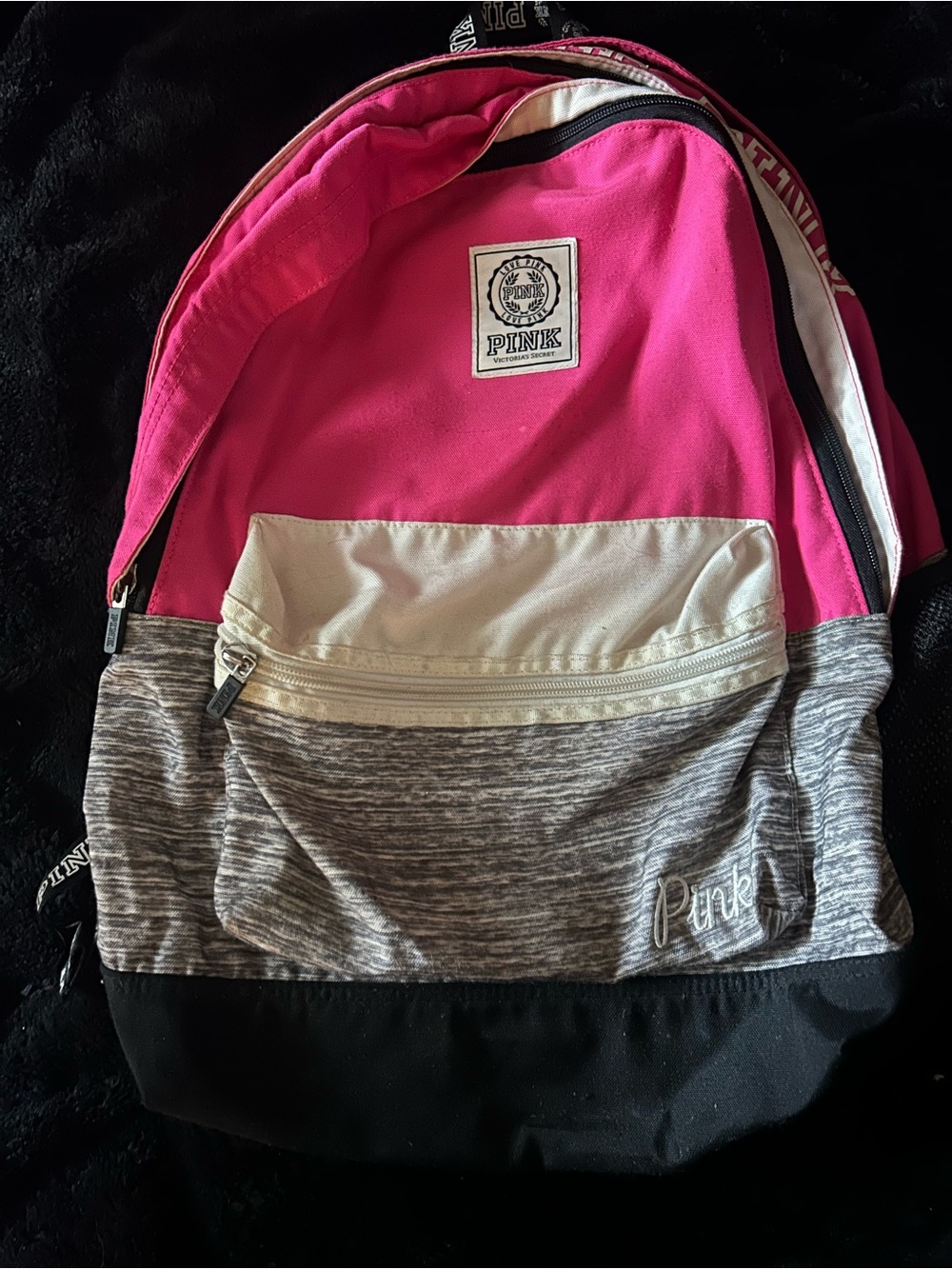 PINK Victoria's Secret Hot Pink, Gray & White Logo Backpack